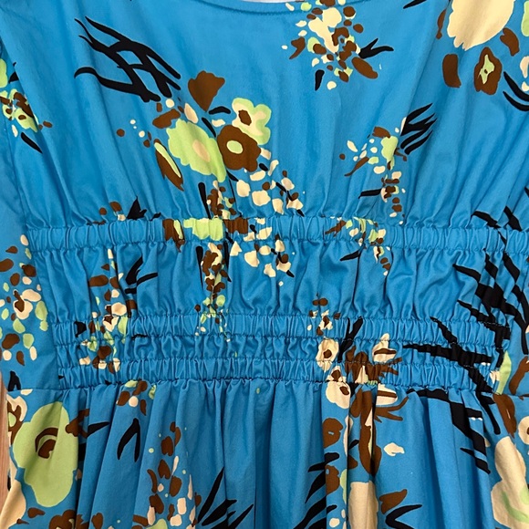 Tory Burch Cap Sleeve Scoop Neck Dress Blue Drop Bouquet Floral Poplin Size 4/S - Picture 11 of 14